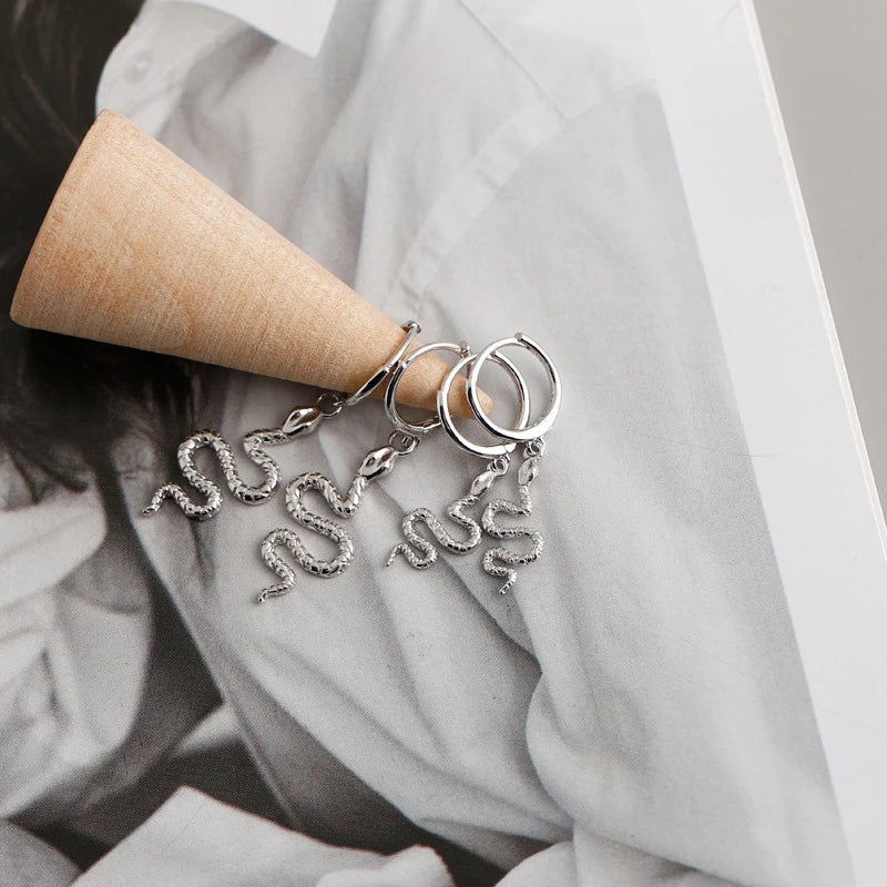 ANYCO Earrings Sterling Silver Cute Chic Punk Long Bohemian Snake Stud For Women Girl Teen Fashion Stylish Accessories Jewelry Gifts