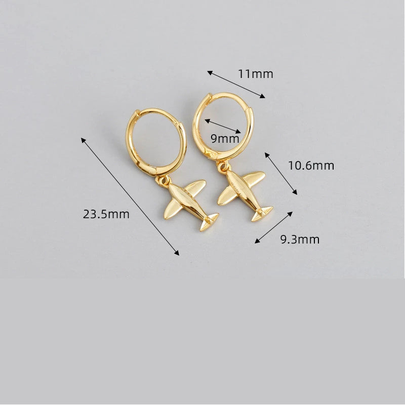 ANYCO Earrings Sterling Silver Cute 3D Aircraft Airplane Hanging Stud For Women Girl Perfect Fashion Stylish Accessories Jewelry Gifts
