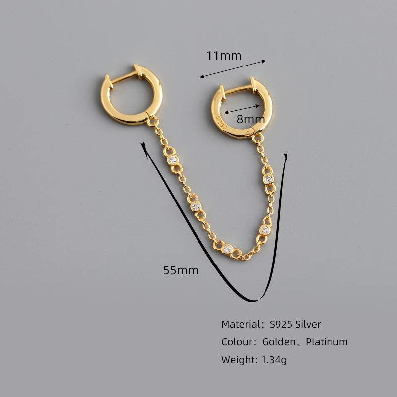 ANYCO Earrings Sterling Silver Creative Bohemian Cuban Link Chain Pave Zircon Stud For Women Girl Teen Fashion Stylish Accessories Jewelry Gifts