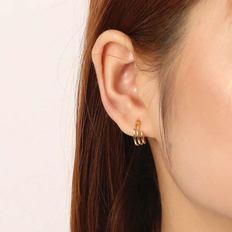 ANYCO Earrings Gold Plated Cute Sweet Intertwined Wave Multilayer Stud For Women Girl  Teen Fashion Stylish Accessories Jewelry Gifts