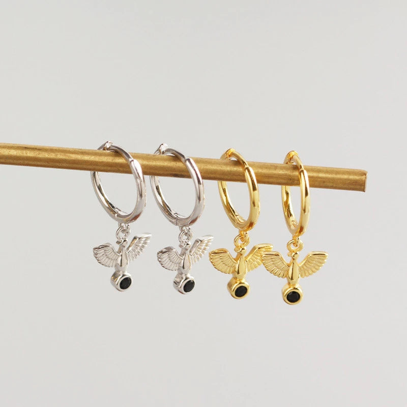 ANYCO Earrings Gold Plated New Classic Pave Black Agate Peace Dove Stud For Women Girl Teen Fashion Stylish Accessories Jewelry Gifts