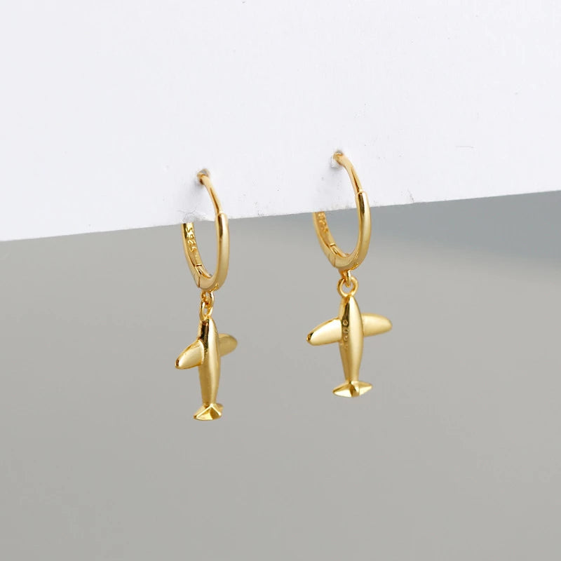 ANYCO Earrings Gold Plated Cute 3D Aircraft Airplane Hanging Stud For Women Girl Perfect Fashion Stylish Accessories Jewelry Gifts