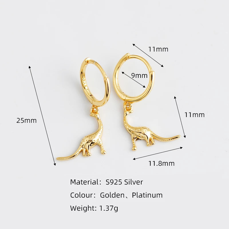 ANYCO Earrings Gold Plated Simulation Bohemian Cute Pendant Dinosaur Stud For Women Girl Teen Fashion Stylish Accessories Jewelry Gifts