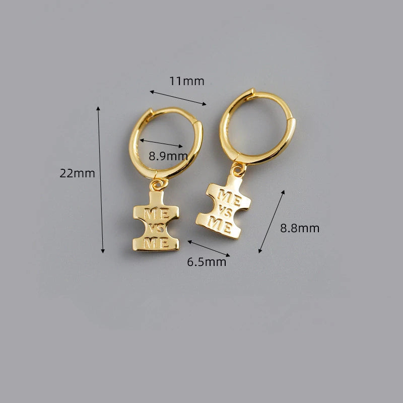 ANYCO Earrings Gold Plated Punk Geometric Initials ME Label Stud For Women Girl Teen Fashion Stylish Rock Accessories Jewelry Gifts