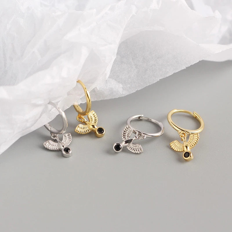 ANYCO Earrings Gold Plated New Classic Pave Black Agate Peace Dove Stud For Women Girl Teen Fashion Stylish Accessories Jewelry Gifts