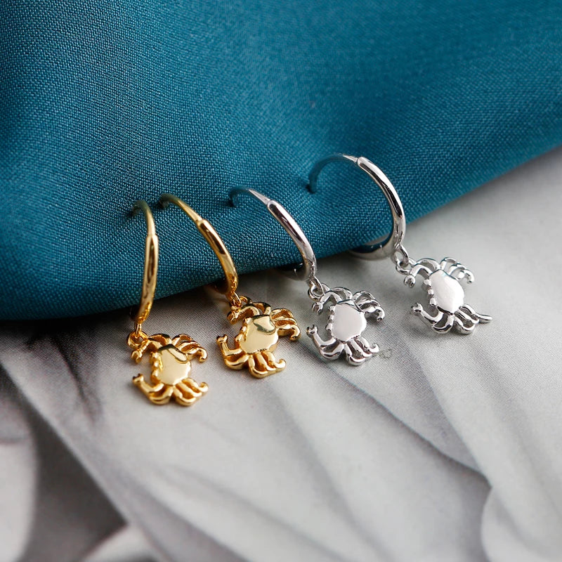 ANYCO Earrings Sterling Silver Chic Creative Ocean Crab Dangle Stud  For Women Girl Teen Perfect Fashion Stylish Accessories Jewelry Gifts