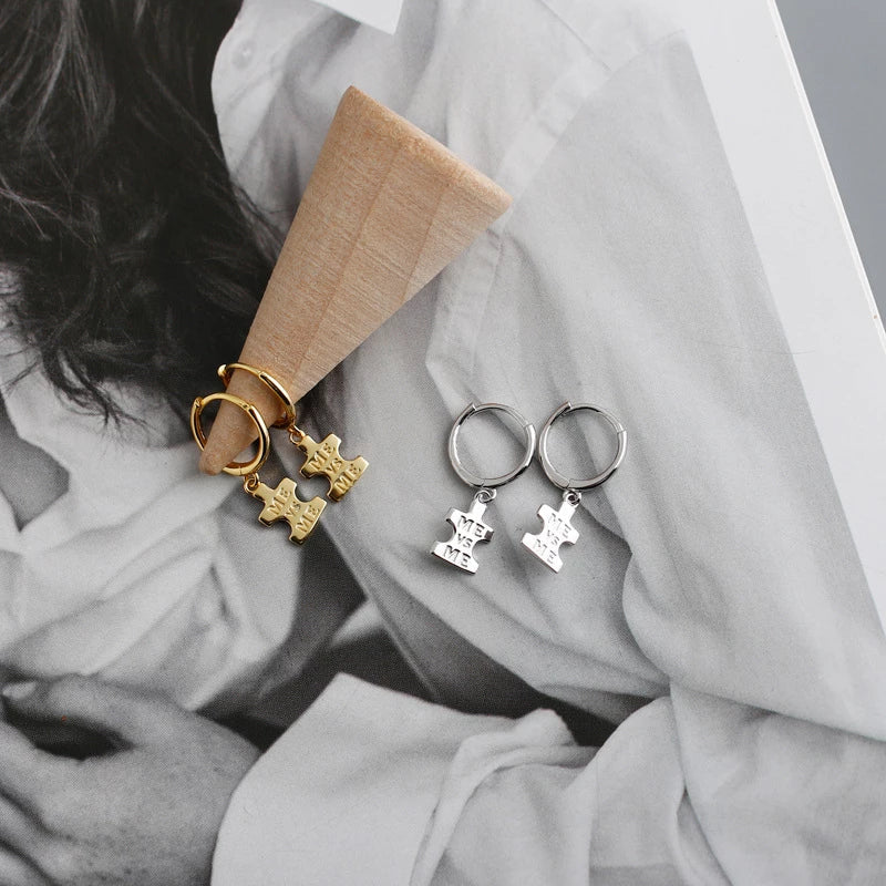 ANYCO Earrings Gold Plated Punk Geometric Initials ME Label Stud For Women Girl Teen Fashion Stylish Rock Accessories Jewelry Gifts