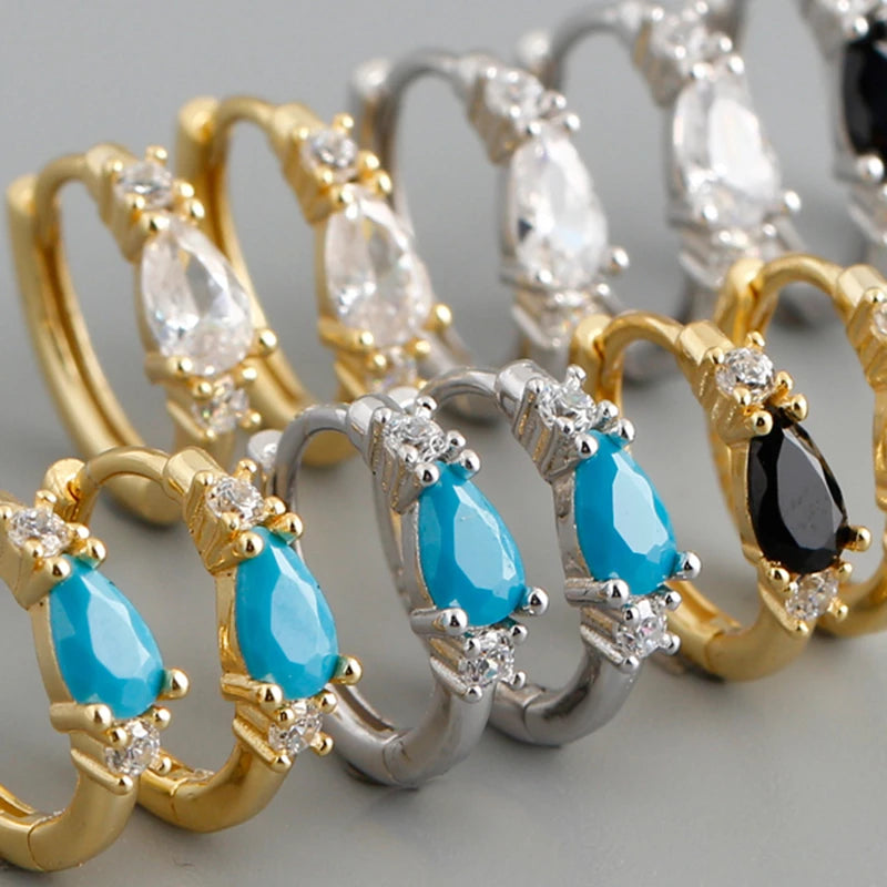 ANYCO Earrings Gold Plated Bohemian Blue Geometric Zircon Hoop For Women Girl Teen Fine Fashion Stylish Accessories Jewelry Gifts