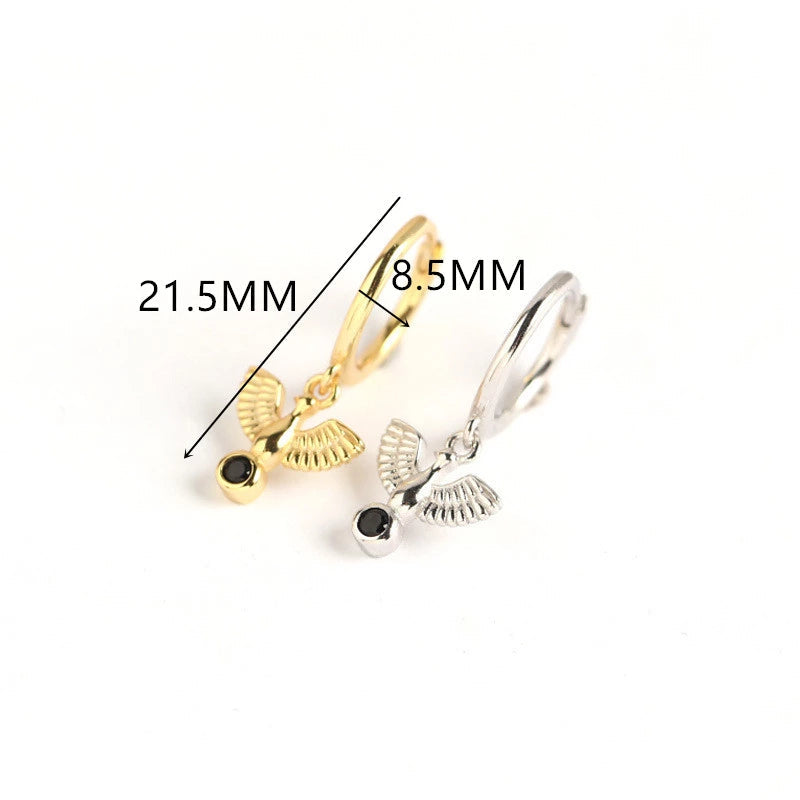 ANYCO Earrings Gold Plated New Classic Pave Black Agate Peace Dove Stud For Women Girl Teen Fashion Stylish Accessories Jewelry Gifts