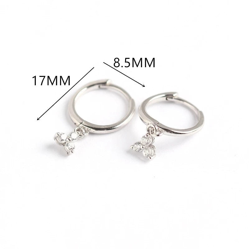 ANYCO Earrings Gold Plated Minimalist White FLower Zircon Geometric Clover Stud For Women Teen Fashion Stylish Accessories Jewelry Gifts