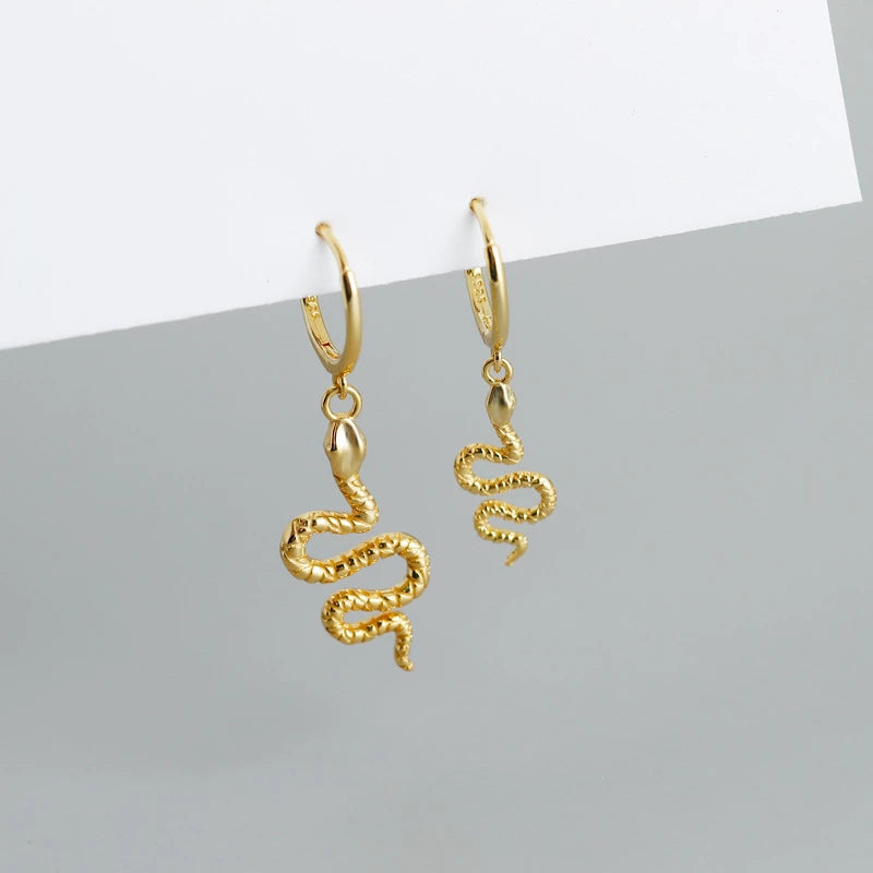 ANYCO Earrings Small Gold Plated Cute Chic Punk Long Bohemian Snake Stud For Women Girl Teen Fashion Stylish Accessories Jewelry Gifts