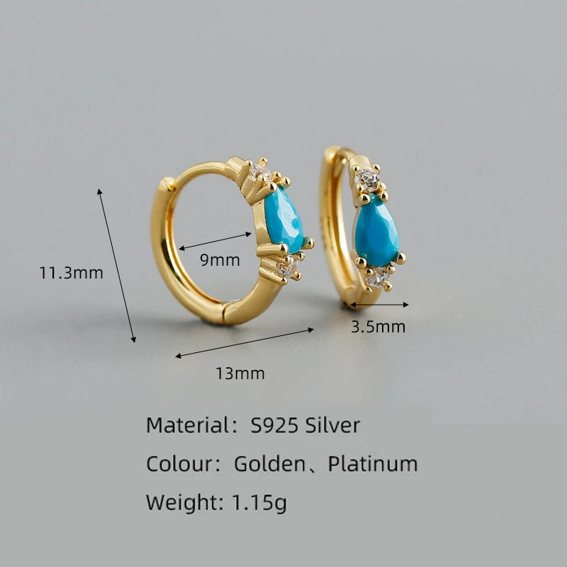 ANYCO Earrings Gold Plated Bohemian Blue Geometric Zircon Hoop For Women Girl Teen Fine Fashion Stylish Accessories Jewelry Gifts