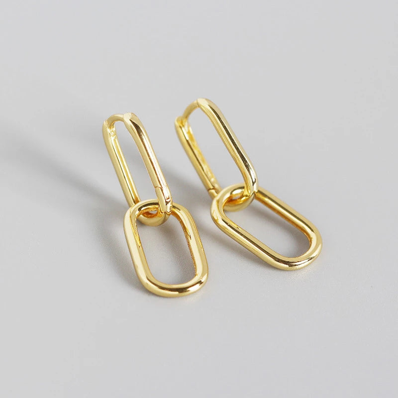 ANYCO Earrings Gold Plated Geometric Double Oval Ear Buckle For Women Girl Teen Fine Perfect Fashion Stylish Accessories Jewelry Gifts