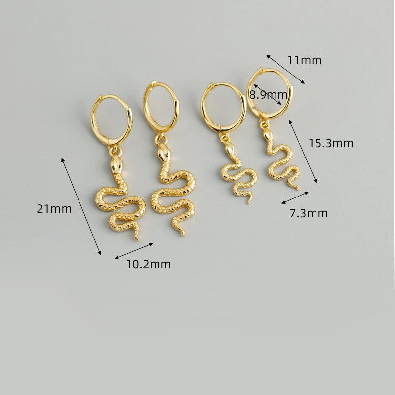 ANYCO Earrings Big Gold Plated Cute Chic Punk Long Bohemian Snake Stud For Women Girl Teen Fashion Stylish Accessories Jewelry Gifts