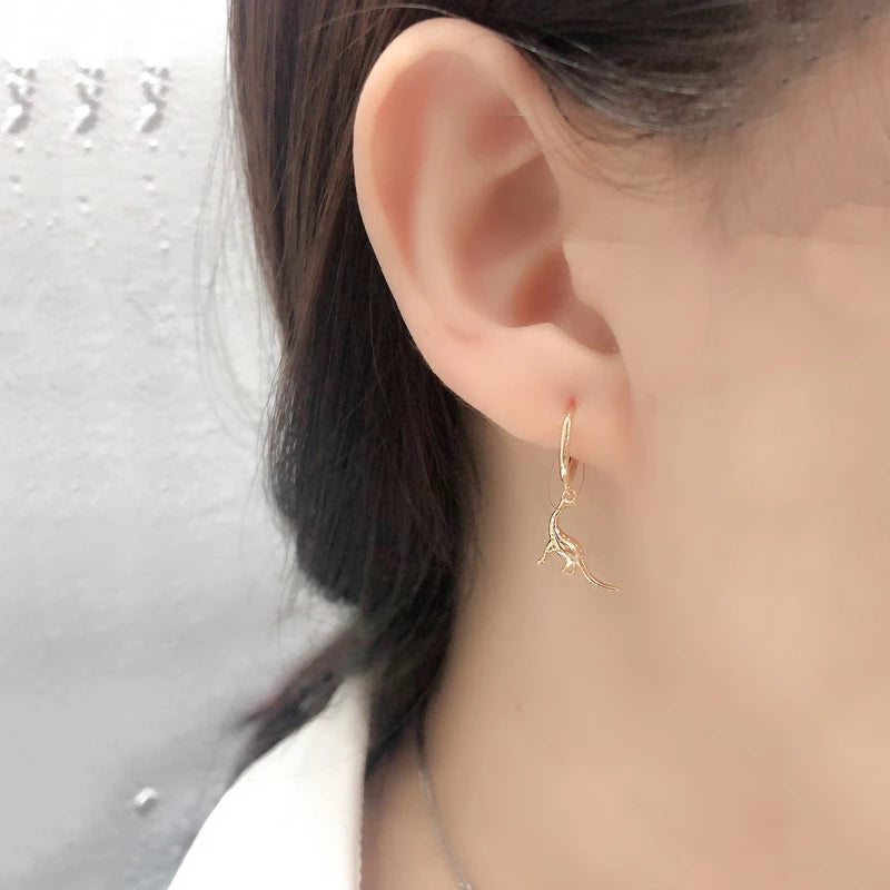 ANYCO Earrings Gold Plated Simulation Bohemian Cute Pendant Dinosaur Stud For Women Girl Teen Fashion Stylish Accessories Jewelry Gifts
