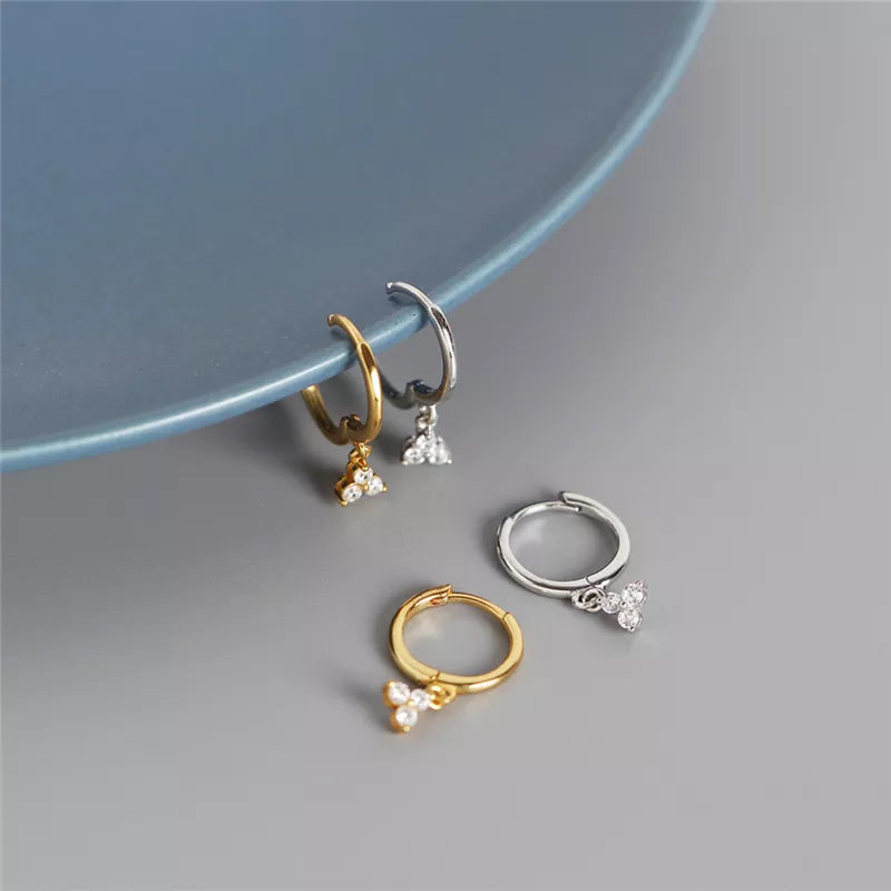 ANYCO Earrings Sterling Silver  Minimalist White FLower Zircon Geometric Clover Stud For Women Teen Fashion Stylish Accessories Jewelry Gifts