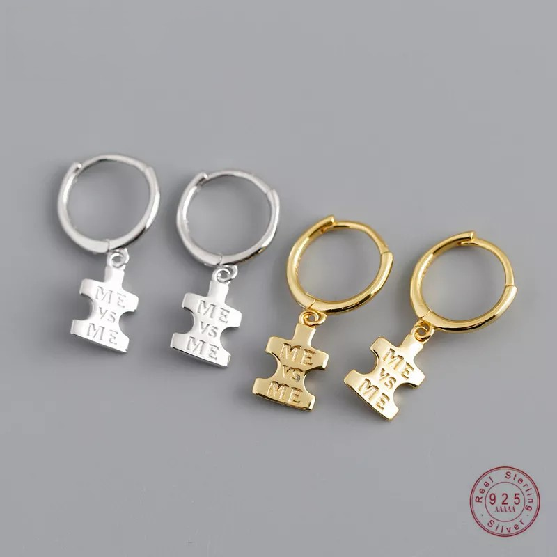 ANYCO Earrings Gold Plated Punk Geometric Initials ME Label Stud For Women Girl Teen Fashion Stylish Rock Accessories Jewelry Gifts