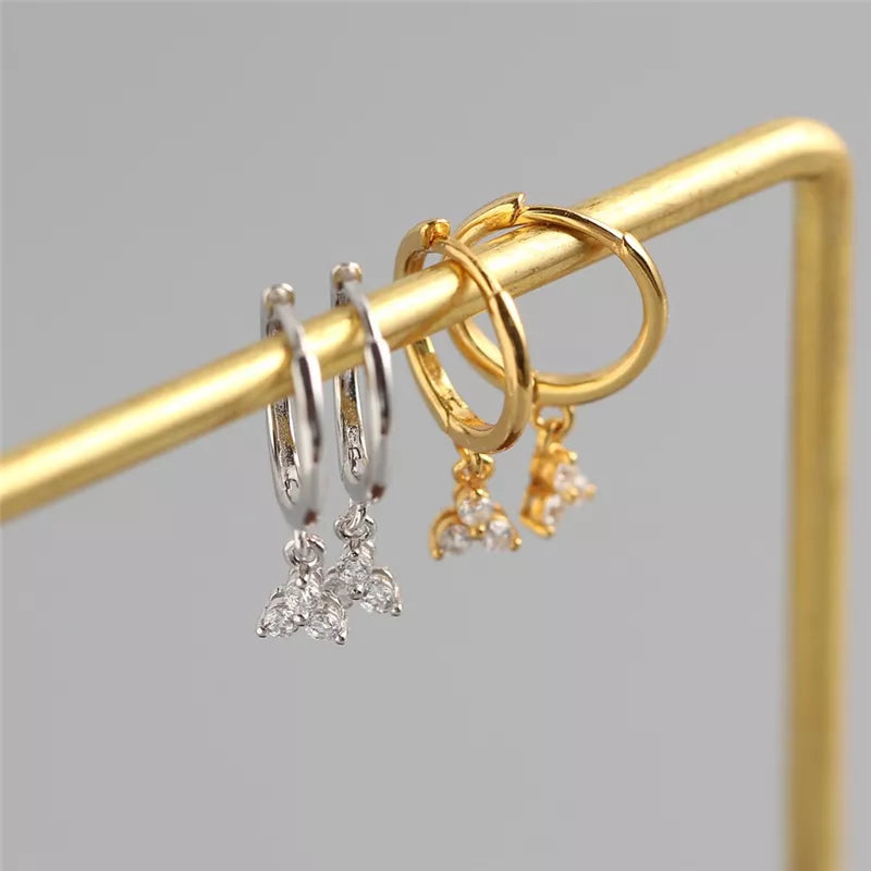 ANYCO Earrings Sterling Silver  Minimalist White FLower Zircon Geometric Clover Stud For Women Teen Fashion Stylish Accessories Jewelry Gifts