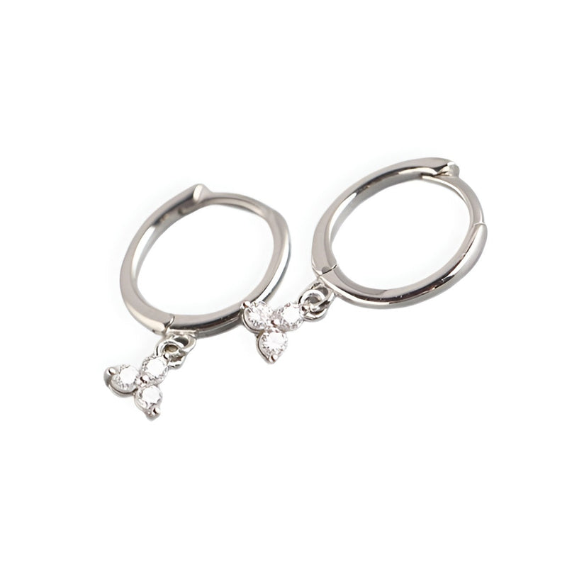 ANYCO Earrings Sterling Silver  Minimalist White FLower Zircon Geometric Clover Stud For Women Teen Fashion Stylish Accessories Jewelry Gifts