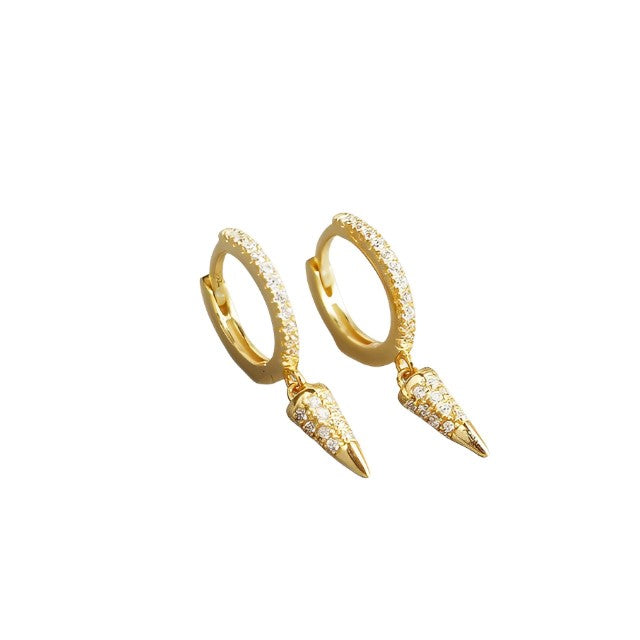 ANYCO Earrings Gold Plated Luxury Pave Zircon Cone French Style Ear For Women Girl Teen Fashion Stylish Rock Accessories Jewelry Gifts