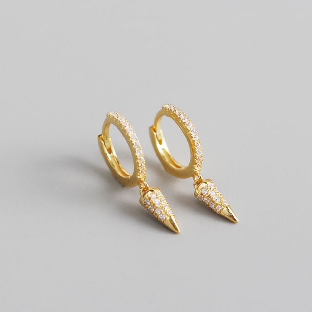 ANYCO Earrings Gold Plated Luxury Pave Zircon Cone French Style Ear For Women Girl Teen Fashion Stylish Rock Accessories Jewelry Gifts