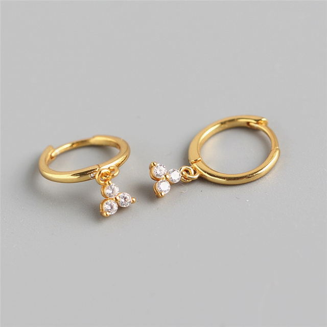 ANYCO Earrings Gold Plated Minimalist White FLower Zircon Geometric Clover Stud For Women Teen Fashion Stylish Accessories Jewelry Gifts
