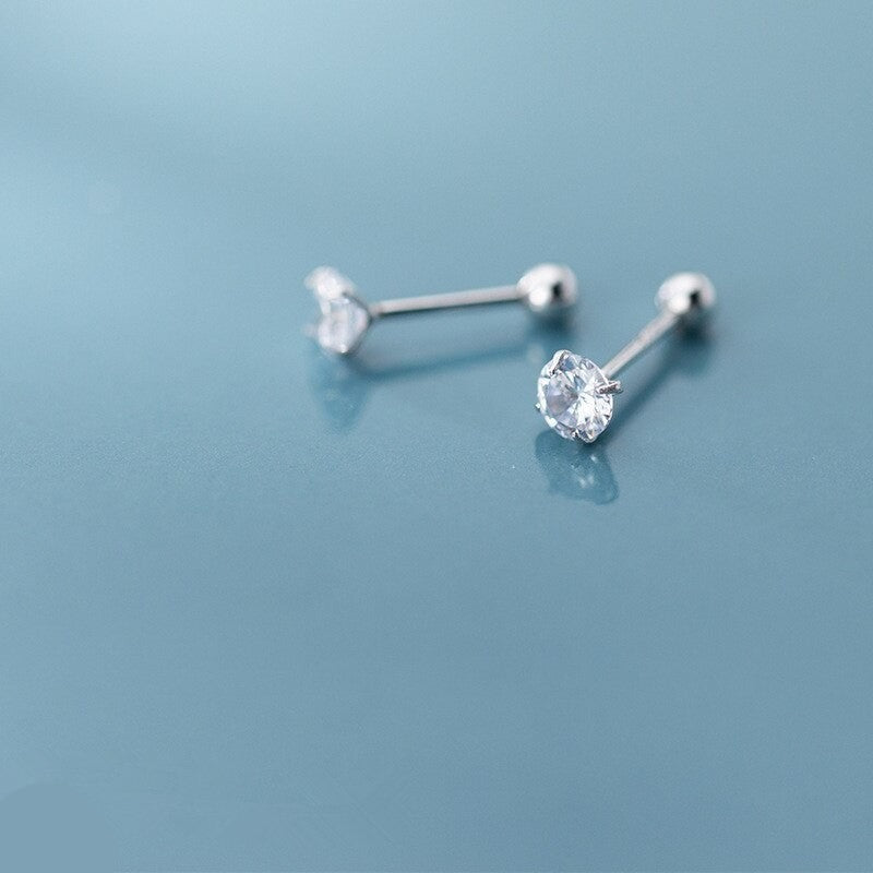 ANYCO Fashion Earrings Sterling Silver Luxury Shiny White Zircon Spiral Bead Stud for Women Wedding Anniversary Jewelry Gift