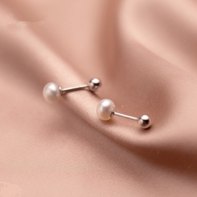 ANYCO Fashion Earrings Sterling Silver Natural Pearl Spiral Bead Stud for Women Chic Birthday Jewelry Gift 5-6MM