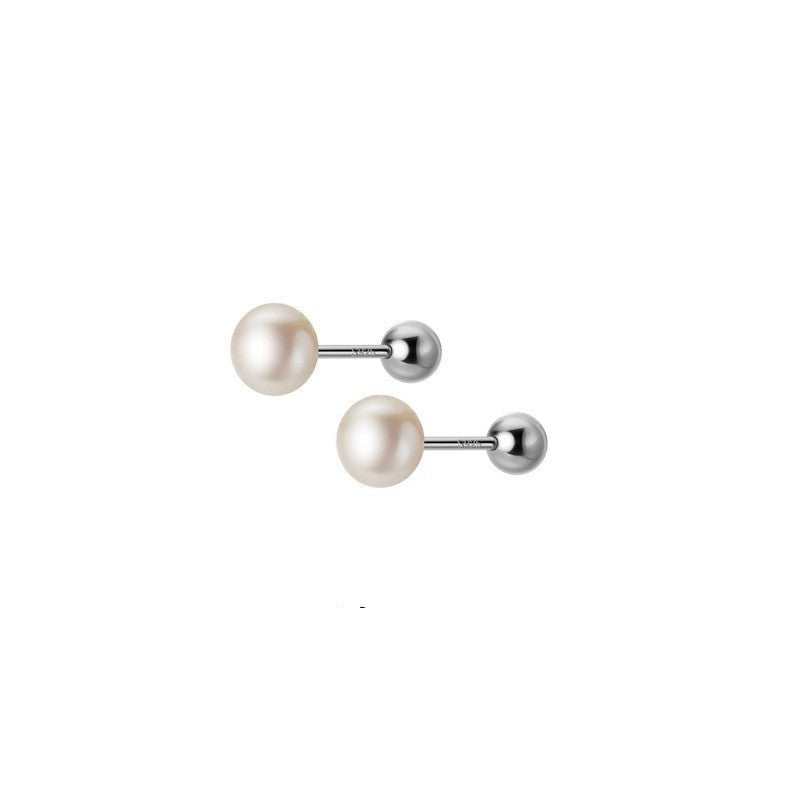 ANYCO Fashion Earrings Sterling Silver Natural Pearl Spiral Bead Stud for Women Chic Birthday Jewelry Gift 5-6MM