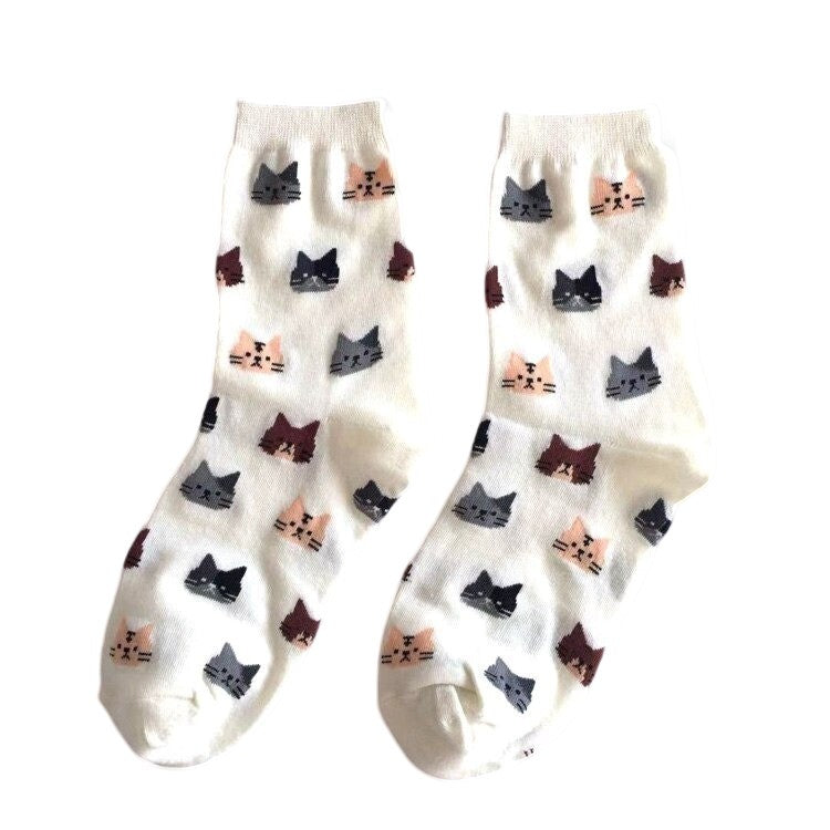 Anyfootwear 5 Pairs White Cat Size 5-9 Fashion Socks High Quality Office Sports Bussiness Long Socks Cotton Solid Colors Skateboard Knitted Casual