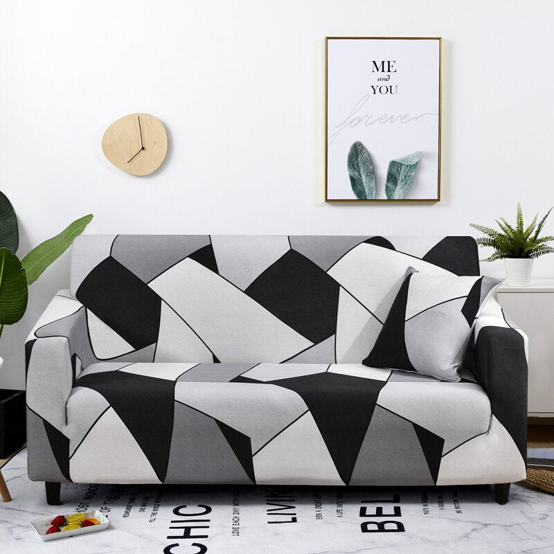 Anyseat 1 Seater Sofa Cover Black White Geometric Style and Protection For Living Room Sofa Chair Elastic Stretchable Slipcover