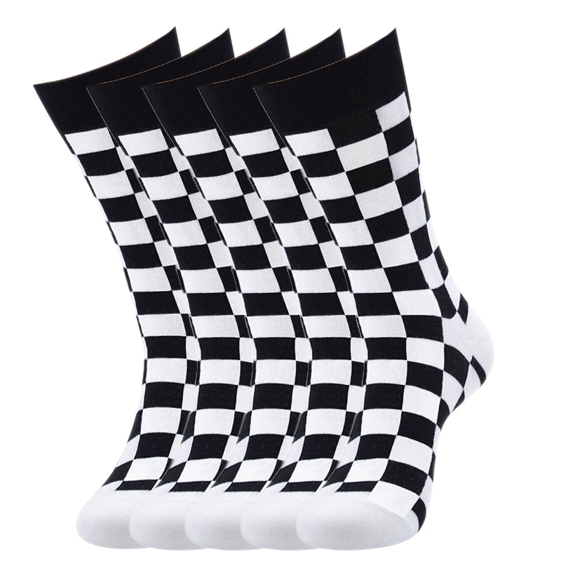 Anyfootwear 5 Pairs Size 5-14 Fashion Socks Novelty Skateboard Squares Black and White Pattern Cotton for Women