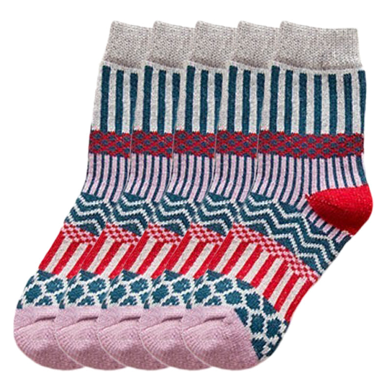 Anyfootwear 5 Pairs Size 5-9 Fashion Socks Colorful Wind-Flowers Cotton Winter Thick Warm Wool Casual for Women Grey