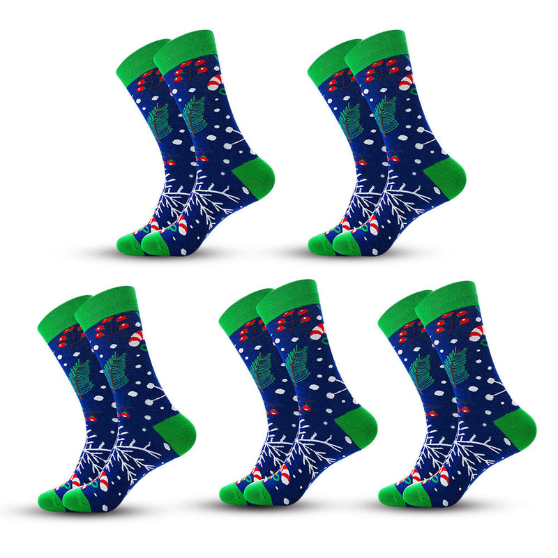 Anyfootwear 5 Pairs Blue Green Size 5-13 Socks Crystal Silk Tide Winter Holiday Design Plus Snowflake Stocking Comfortable To Wear Perfect For Women