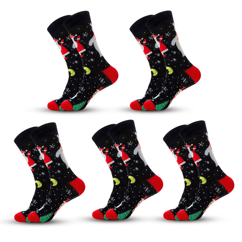 Anyfootwear 5 Pairs Red Black Size 5-13 Socks Crystal Silk Tide Winter Holiday Design Plus Snowflake Stocking Comfortable To Wear Perfect For Women