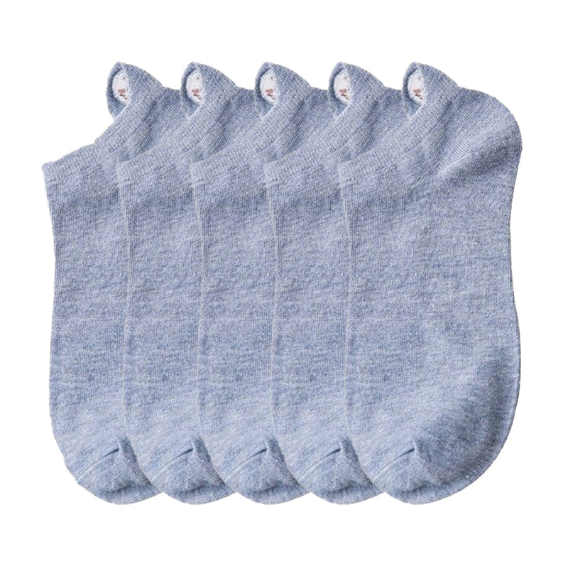 Anyfootwear 5 Pairs One Size 4-5 Blue Fashion Funny Unisex Stereoscopic Heel Embroidered Women Candy Color Cotton Short Cute Socks