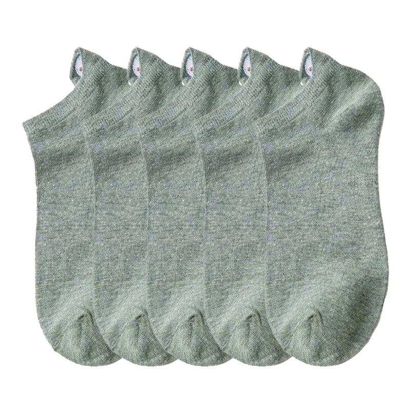 Anyfootwear 5 Pairs One Size 4-5 Green Fashion Funny Unisex Stereoscopic Heel Embroidered Women Candy Color Cotton Short Cute Socks