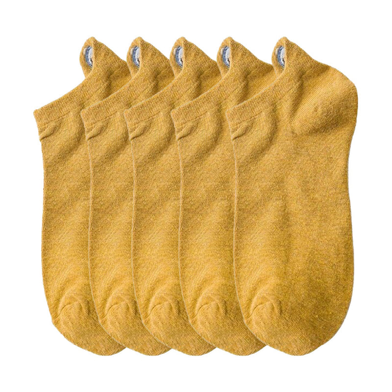 Anyfootwear 5 Pairs One Size 4-5 Mustard Fashion Funny Unisex Stereoscopic Heel Embroidered Women Candy Color Cotton Short Cute Socks