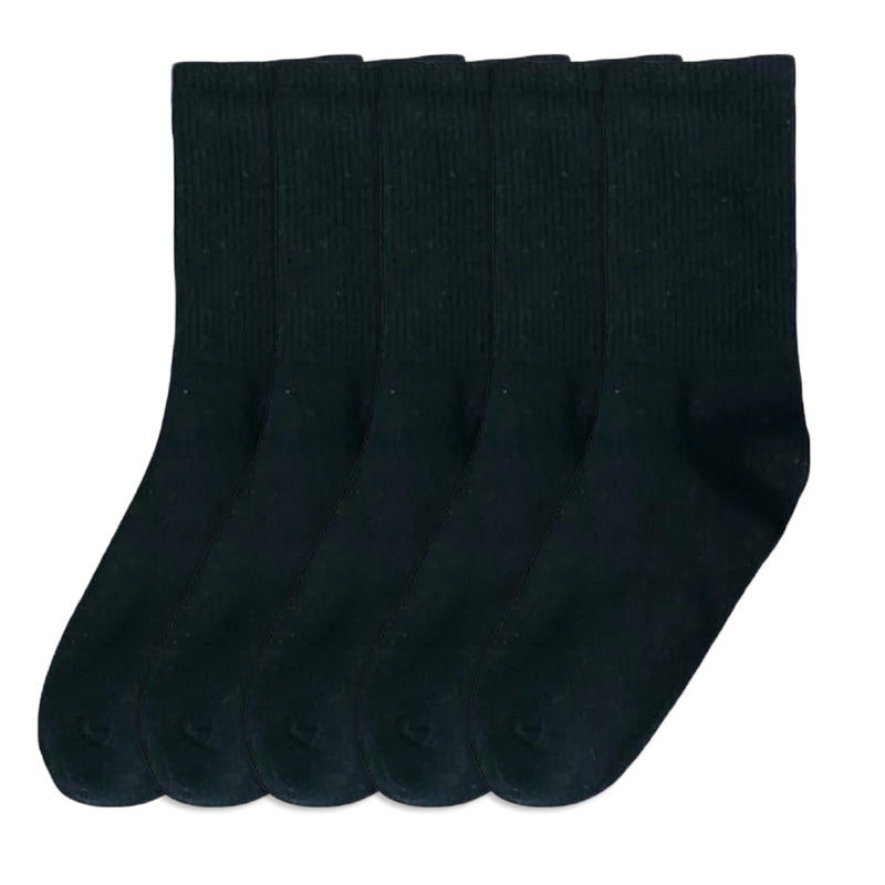 Anyfootwear 5 Pairs Black Size 4-5 Sports Socks Solid Colors Cotton Skateboard Knitted Casual Unisex