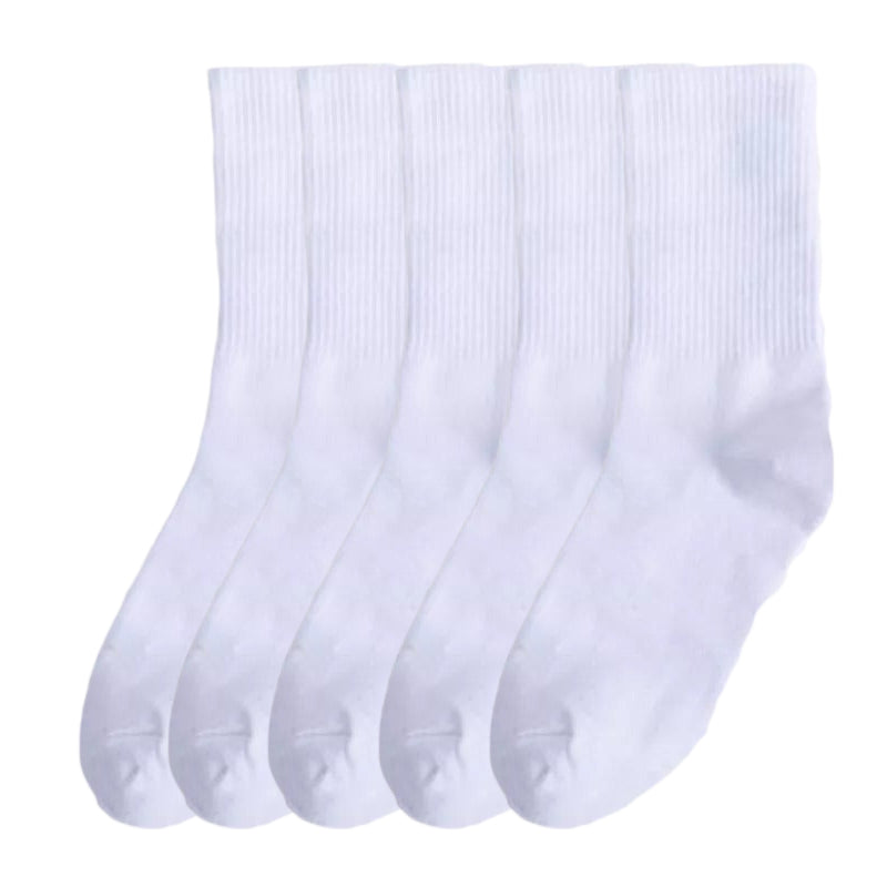 Anyfootwear 5 Pairs White Size 4-5 Sports Socks Solid Colors Cotton Skateboard Knitted Casual Unisex