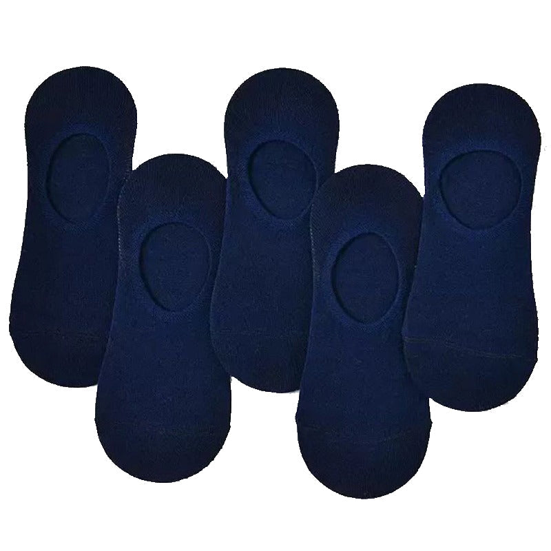 Anyfootwear 5 Pairs Navy Blue Size 5-10 Fashion Socks High Quality Office Sports Business Long Socks Cotton Solid Colors Skateboard Knitted Casual