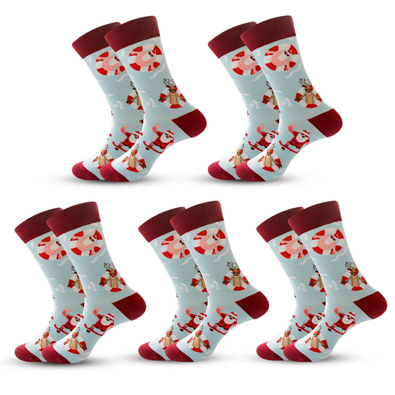 Anyfootwear 5 Pairs Red and Light Blue Size 5-13 Socks Crystal Silk Tide Winter Holiday Plus Snowflake Stocking Comfortable To Wear
