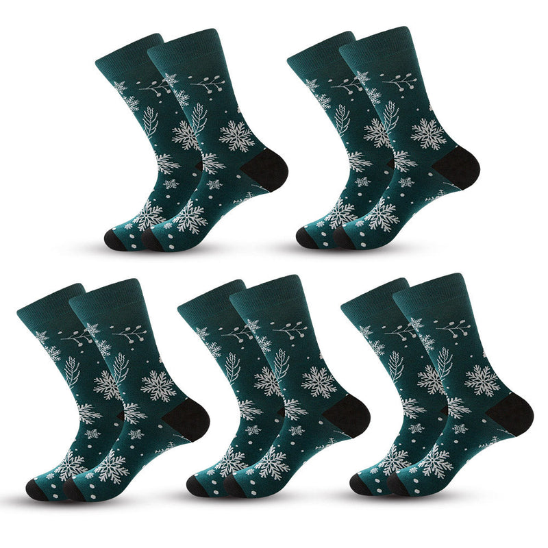 Anyfootwear 5 Pairs Dark Green Size 5-13 Socks Crystal Silk Tide Winter Holiday Design Plus Snowflake Stocking Comfortable To Wear