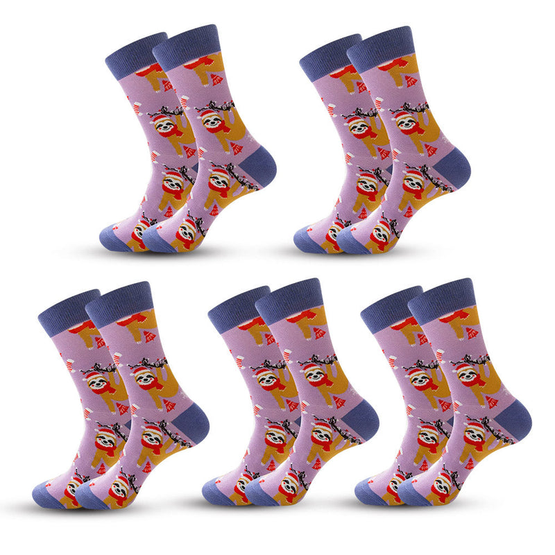 Anyfootwear 5 Pairs Violet Size 5-13 Socks Crystal Silk Tide Winter Holiday Design Plus Snowflake Stocking Comfortable To Wear