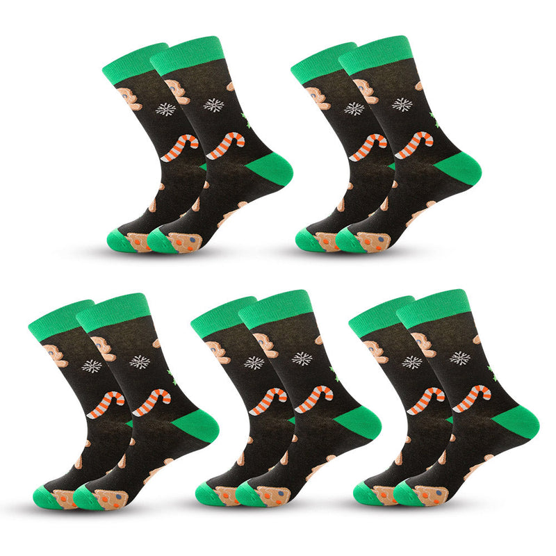 Anyfootwear 5 Pairs Black Green Size 5-13 Socks Crystal Silk Tide Cookies and Cane Winter Holiday Snowflake Stocking Comfortable To Wear