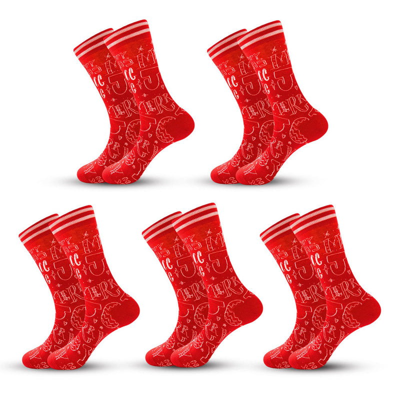 Anyfootwear 5 Pairs Red Size 5-13 Cute Socks Crystal Silk Tide Winter Holiday Design Plus Snowflake Stocking Comfortable To Wear