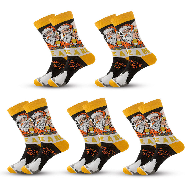 Anyfootwear 5 Pairs Yellow Black Size 5-13 Socks Crystal Silk Tide Winter Holiday Design Plus Snowflake Stocking Comfortable To Wear