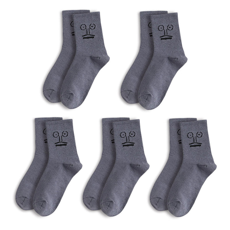 Anyfootwear 5 Pairs One Size 5-9 Grey Unisex Wacky Expressions Style Trend Surprise Socks With Candy Colors Funny, Kawaii, Happy Girls Socks For Women