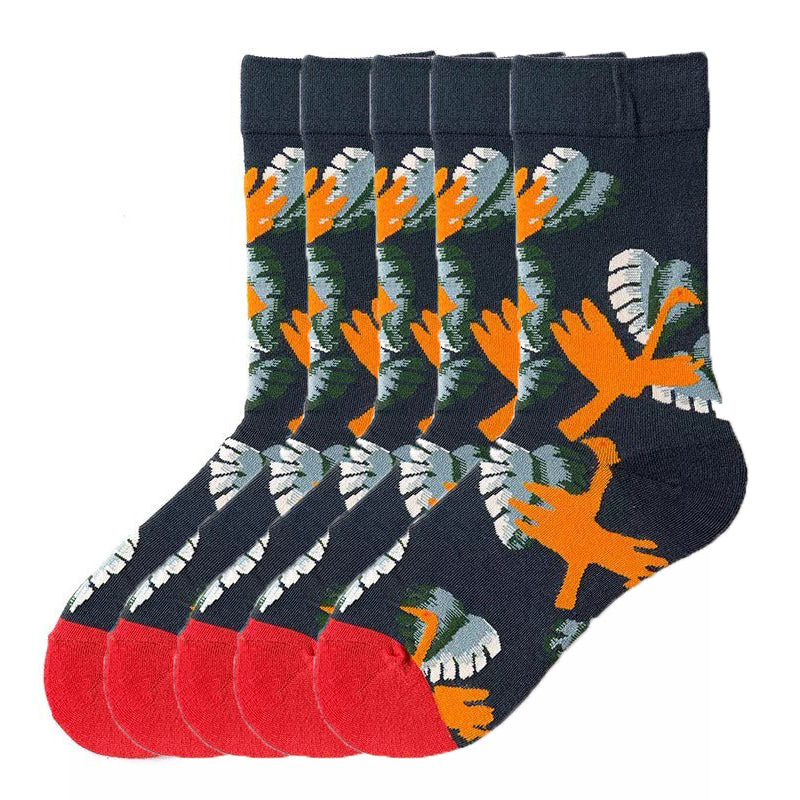 Anyfootwear 5 Pairs Size 5-9 of Fashion Long Sock Cartoon Personalized Creative Yellow Bird For Men Woman Foot Cold Winter Warm Comfortable Accessories