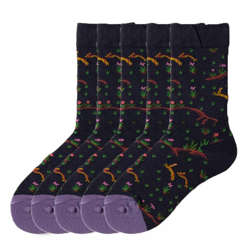 Anyfootwear 5 Pairs Size 5-9 of Fashion Long Sock Cartoon Personalized Creative Random Rabbit For Men Woman Foot Cold Winter Warm Comfortable Accessories